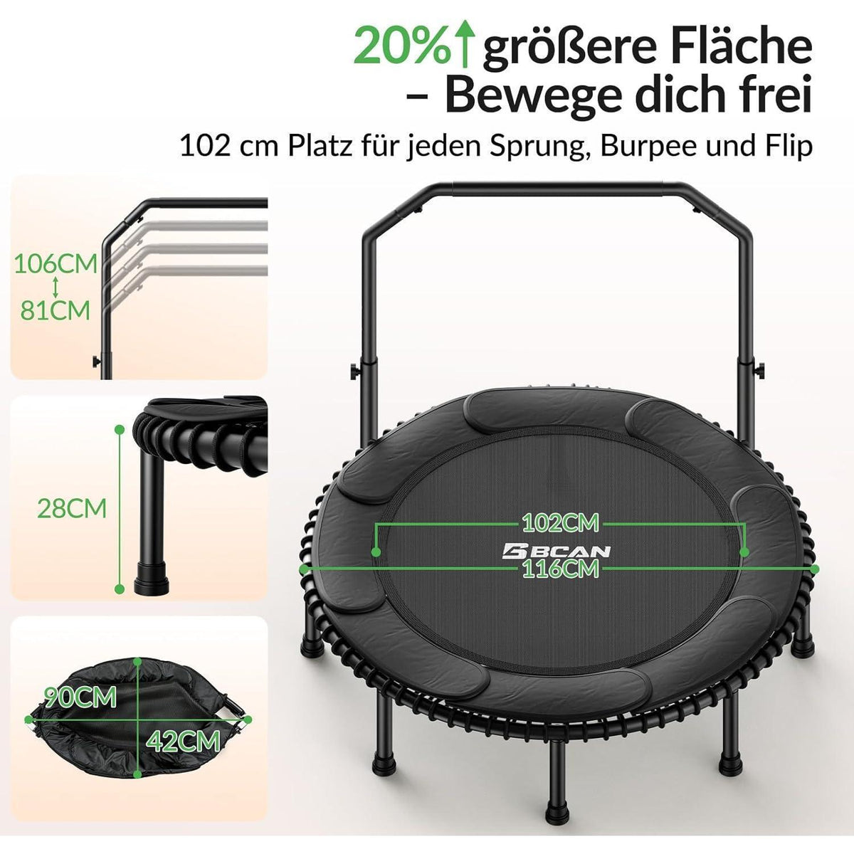 Fitness Trampolin für Erwachsene – 122cm, 250kg Belastbarkeit