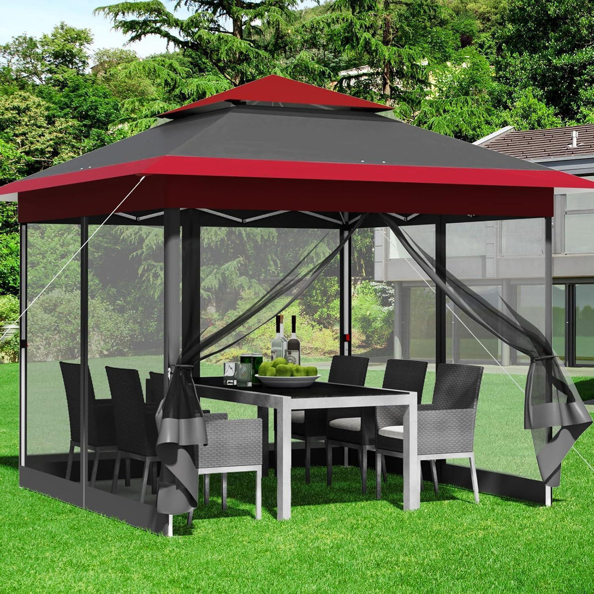 3x3m Pavillon mit Moskitonetzen, wasserdicht & stabil