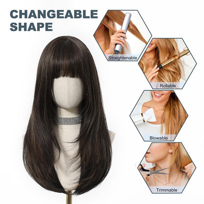 Braune Perücke mit Pony – Gerade, Synthetisch, Alltag & Party