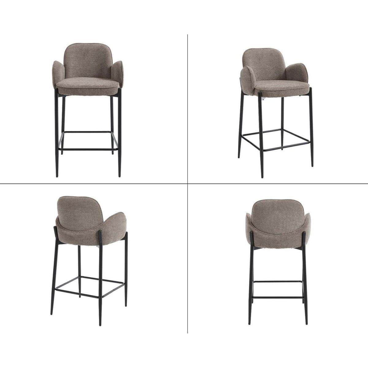 Barhocker Set Braun mit Armlehnen & Chenille-Polster