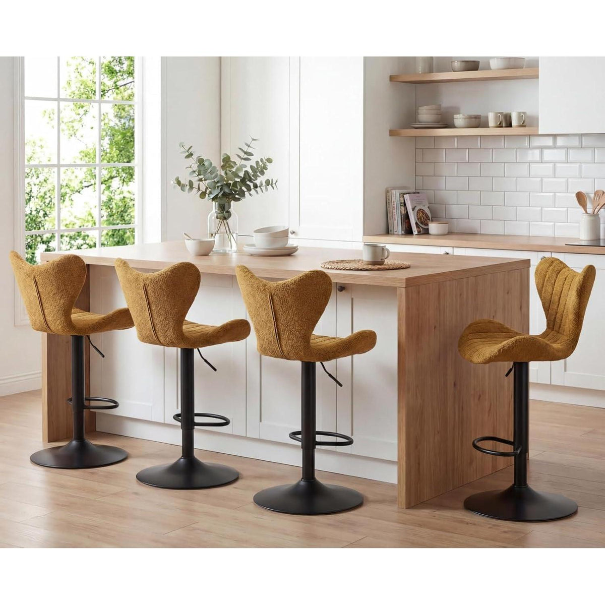 Barhocker Set 4er – Chenille, Höhenverstellbar & Fußstütze