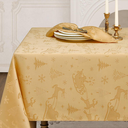 Weihnachtliche Tischdecke Gold Jacquard Rentier & Baum 150x300 cm