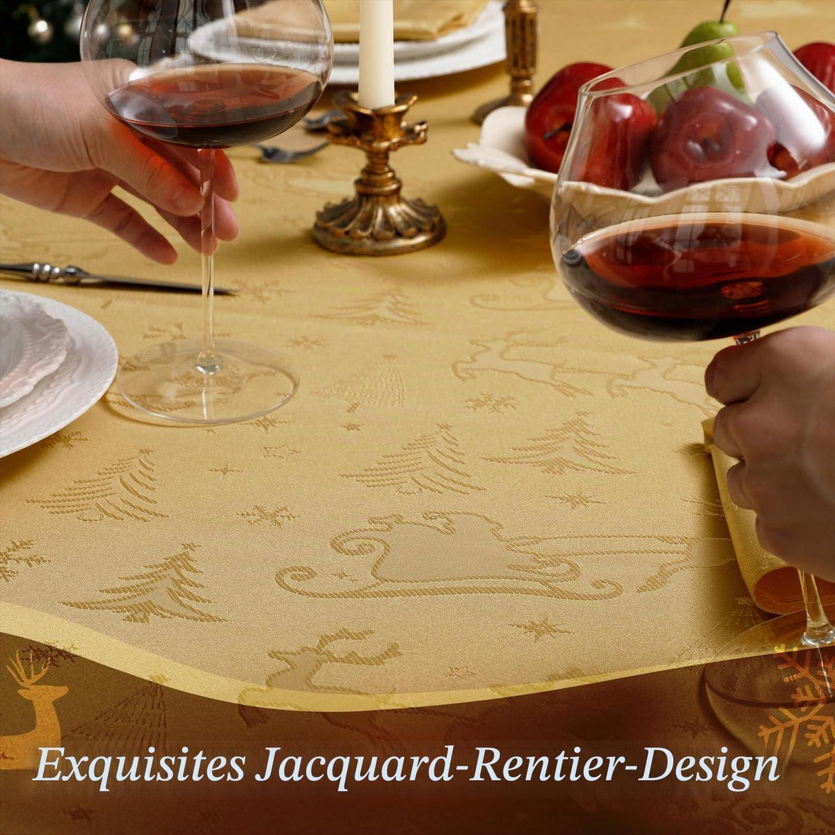 Weihnachtliche Tischdecke Gold Jacquard Rentier & Baum 150x300 cm