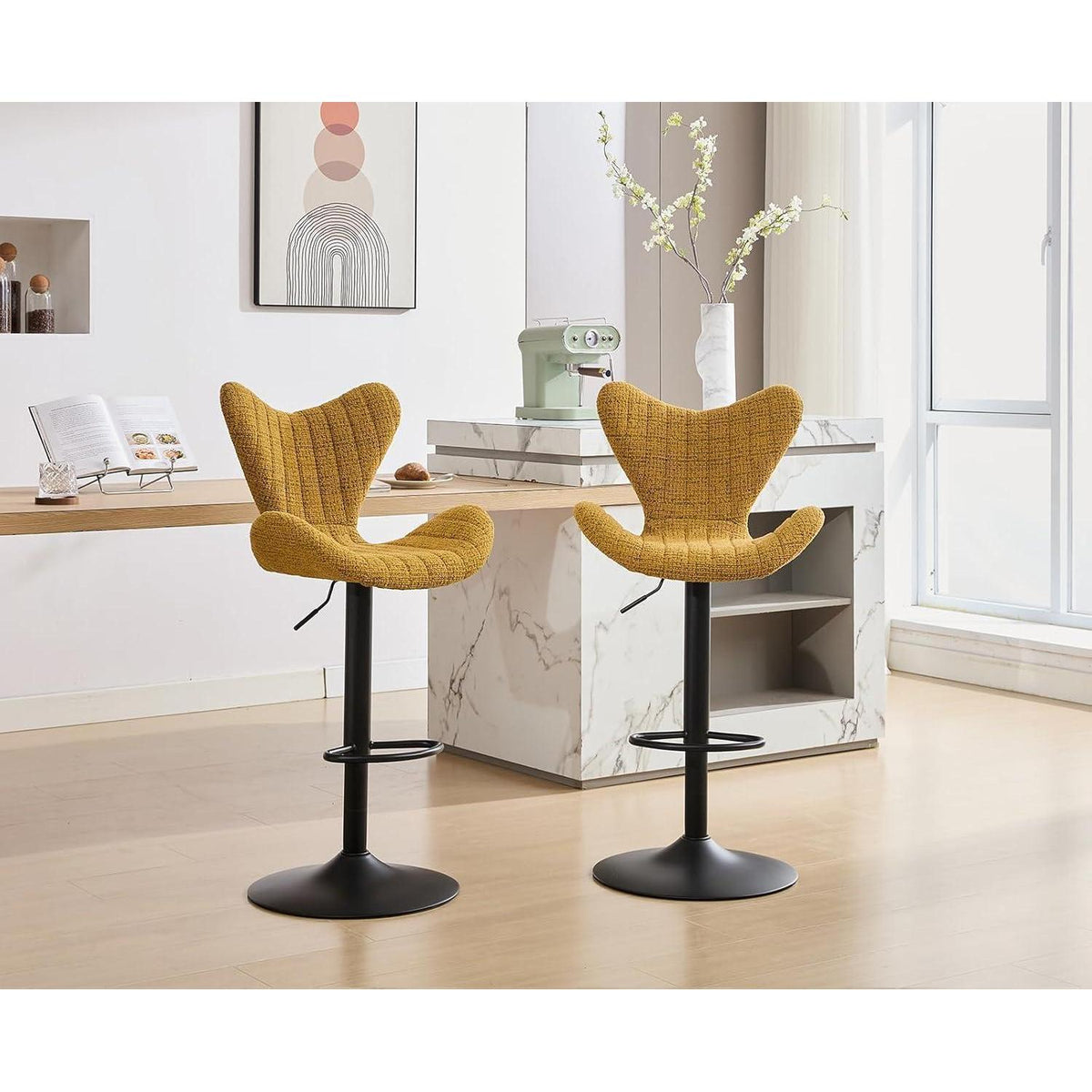 Barhocker Set 2er – Chenille, Höhenverstellbar & Fußstütze