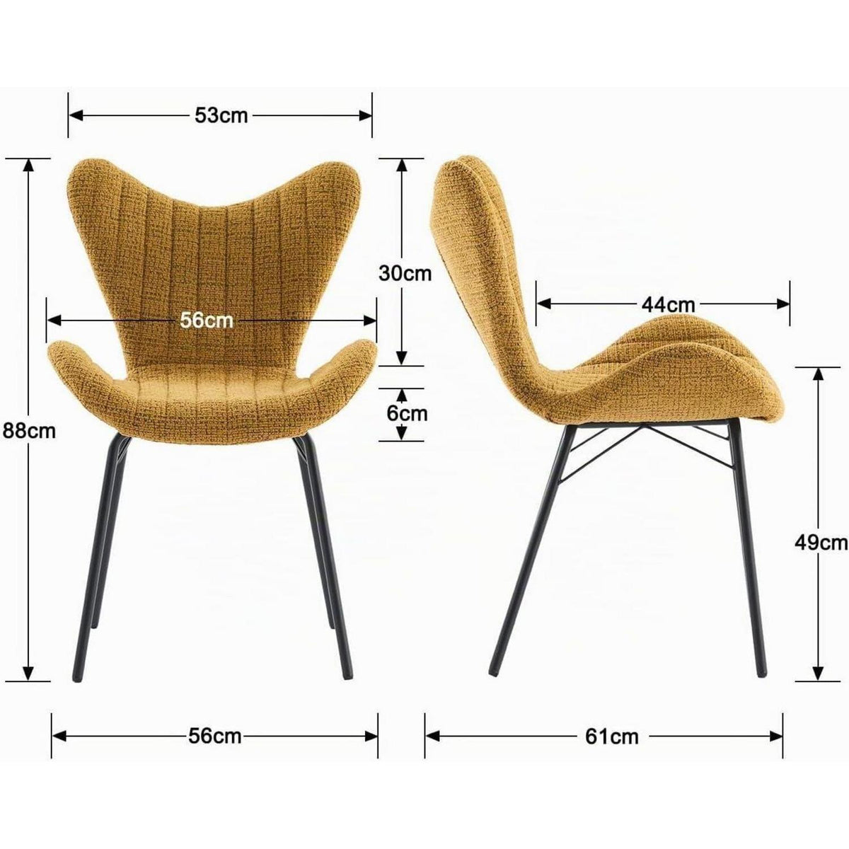 Gelbe Chenille Esszimmerstühle 2er Set mit Metallgestell
