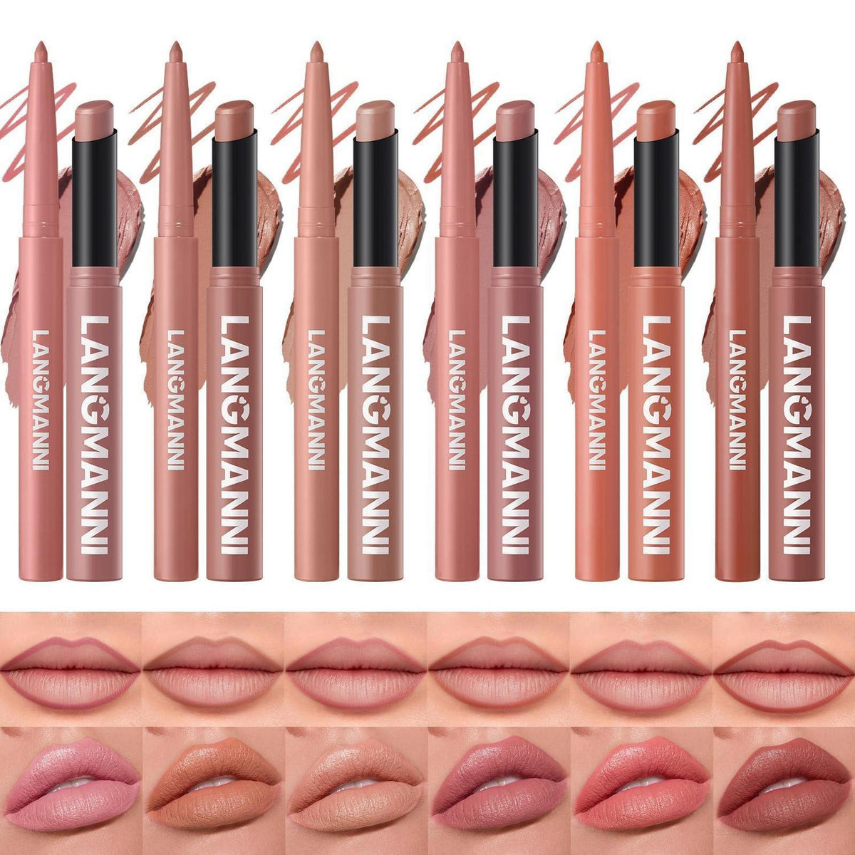 Mattes Lippen-Set: 6 Lipliner + 6 Lippenstifte – Natürliche Töne