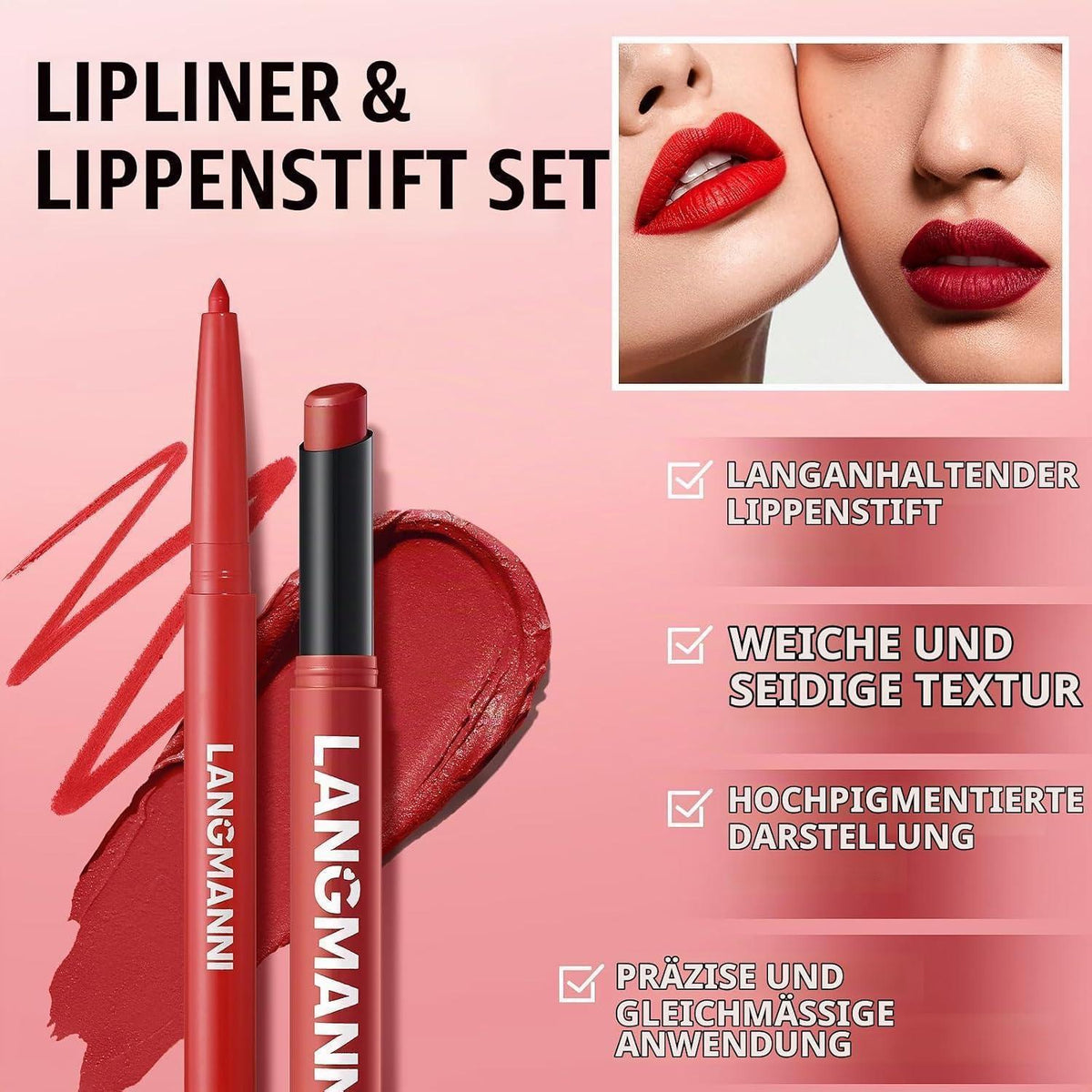 12-teiliges Lippen-Set: Samtmatte Farben & Konturen