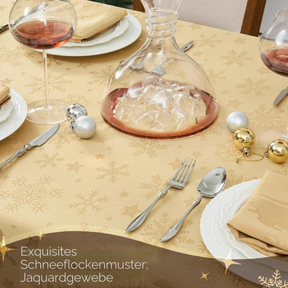 Romanische Weihnachts Tischdecke Gold 140x240 cm Schneeflocken & Sterne