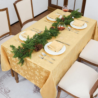 Romanische Weihnachts Tischdecke Gold 140x240 cm Schneeflocken & Sterne
