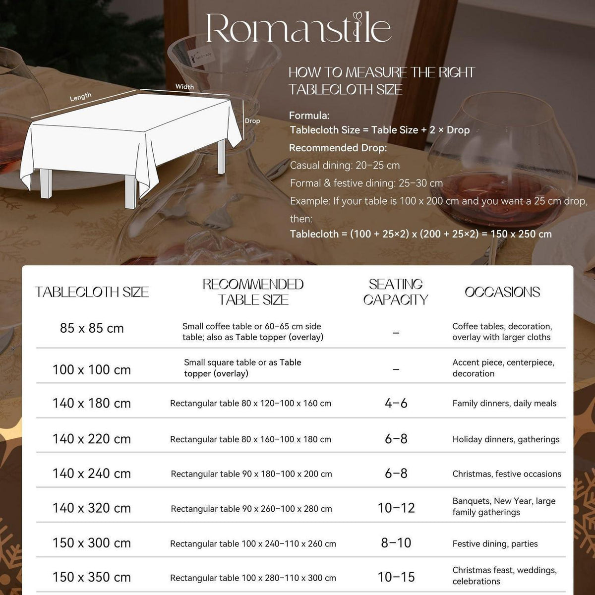 Romanische Weihnachts Tischdecke Gold 140x240 cm Schneeflocken & Sterne