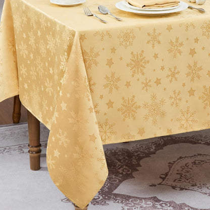 Romanische Weihnachts Tischdecke Gold 140x240 cm Schneeflocken & Sterne