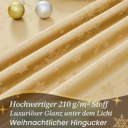 Runde Weihnachtliche Tischdecke 180cm Gold – Jacquard Schneeflocken & Sterne