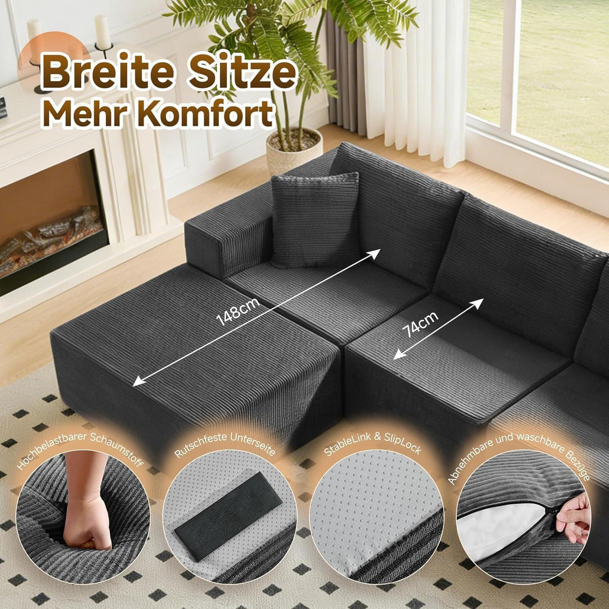 Großes Ecksofa 275cm mit Schlaffunktion & Ottomane