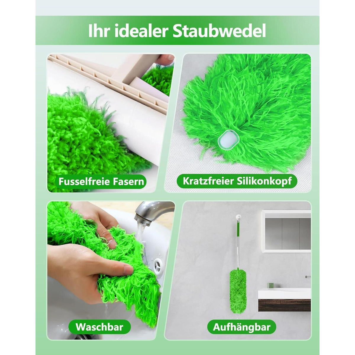 Teleskop Staubwedel ausziehbar, waschbar, grün