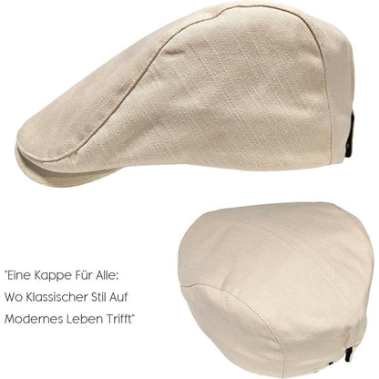 Baumwoll Flatcap Herren Damen – Schiebermütze Beige, Verstellbar