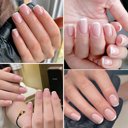 24er Set French Press on Nails - Kurz & Quadratisch Rosa