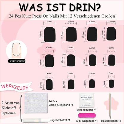 24er Set French Press on Nails - Kurz & Quadratisch Rosa