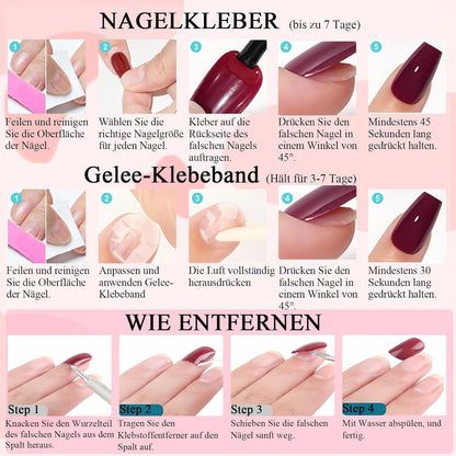 24er Set French Press on Nails - Kurz & Quadratisch Rosa