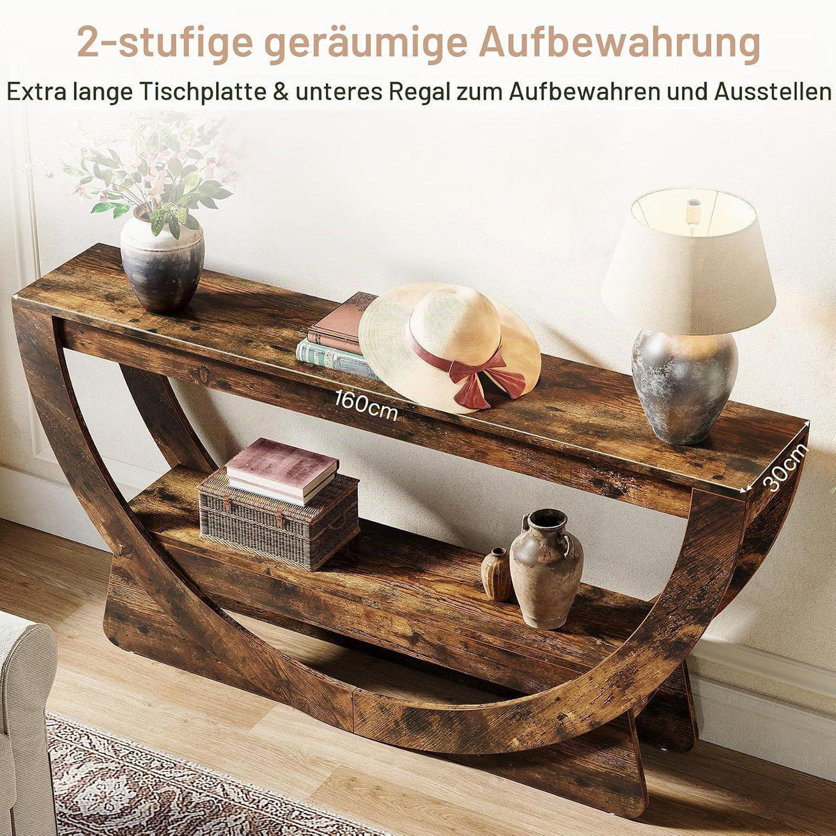 Konsolentisch 160 cm mit Ablage – Schmaler Flurtisch Holz
