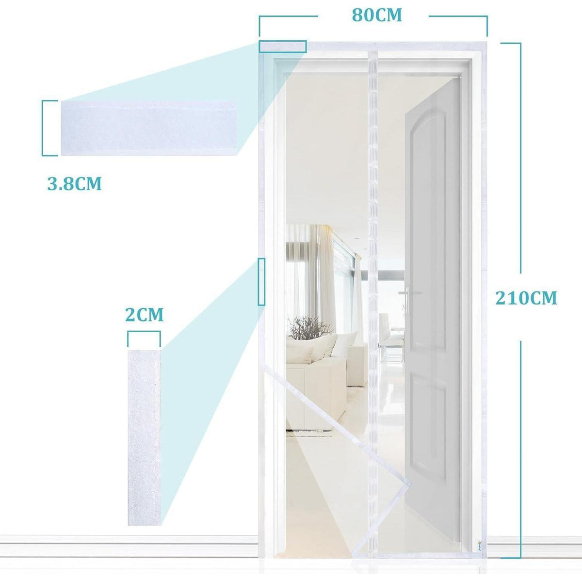 Magnetischer Fliegengitter Tür 80x210cm Weiß Robust