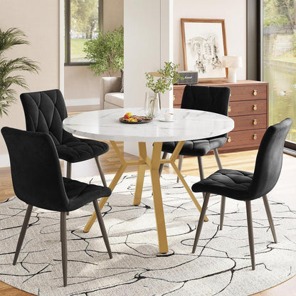 Runder Esstisch Set mit 4 Samtstühlen – Modern & Elegant