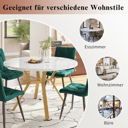 Runder Esstisch Set mit 4 Samtstühlen – Modern & Elegant