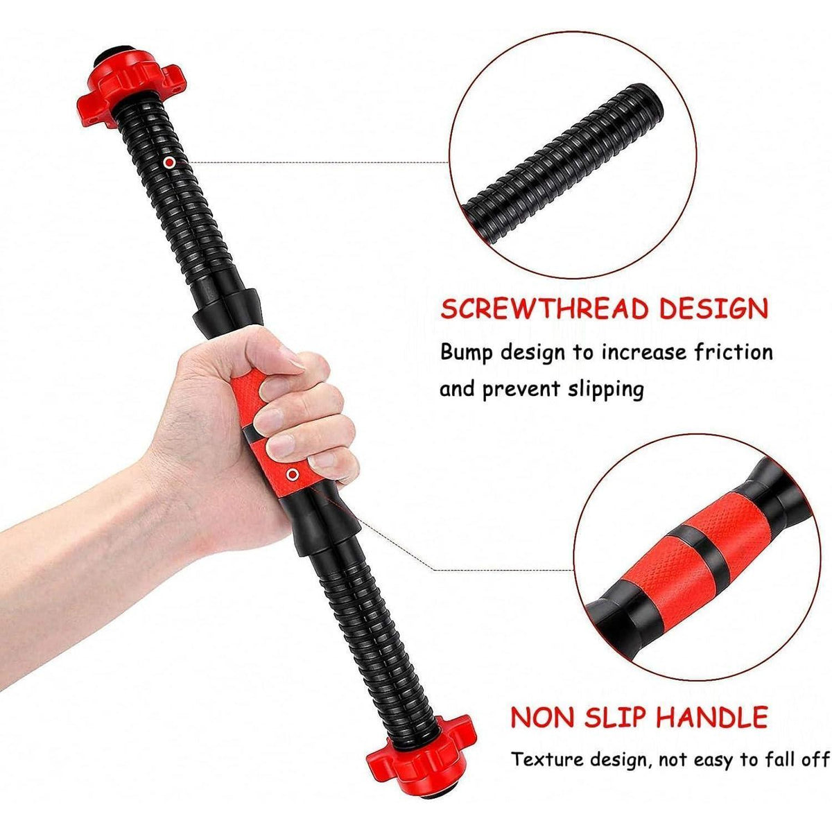 Hantelstangen Set 35cm & 40cm mit Gewinde, rutschfest, rot