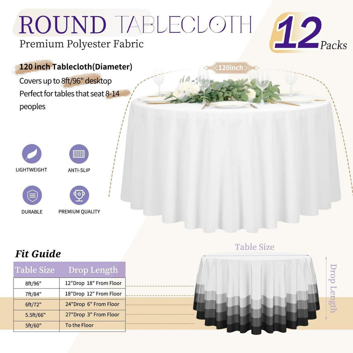 12x Runde Tischdecke Weiß 305cm – Perfekt für Hochzeiten & Events
