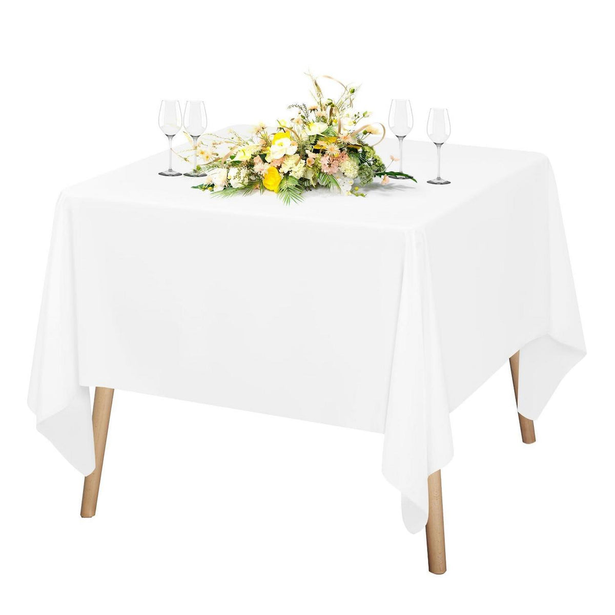 Weiße Tischdecke 132x132cm – Quadratisch, Polyester, Waschbar