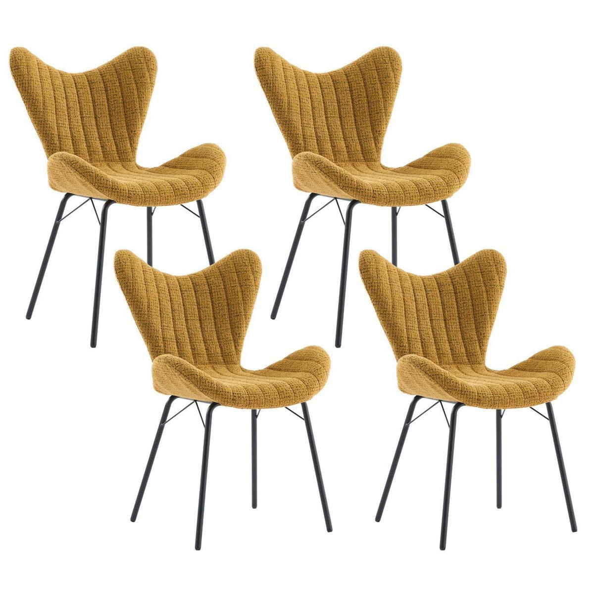 Esszimmerstühle Set 4 – Gelb, Chenille & Metallgestell