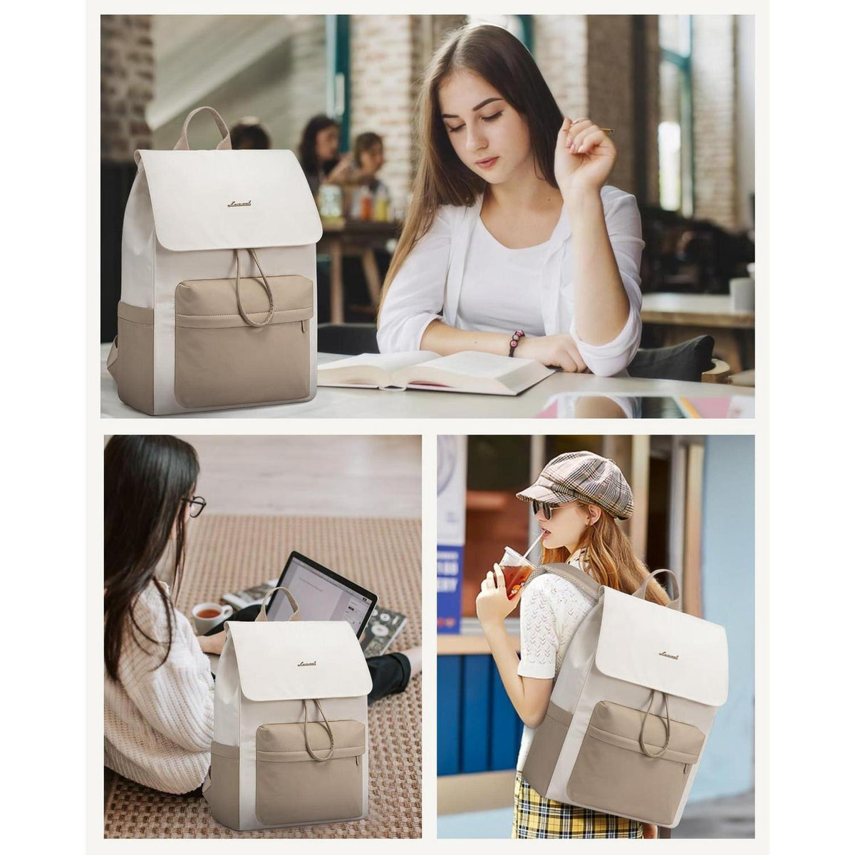 Laptop Rucksack Damen Wasserdicht – 15.6 Zoll, Beige & Khaki