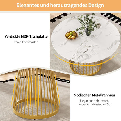 Runder Esstisch Set für 4 Personen | Weiß mit goldenen Stühlen
