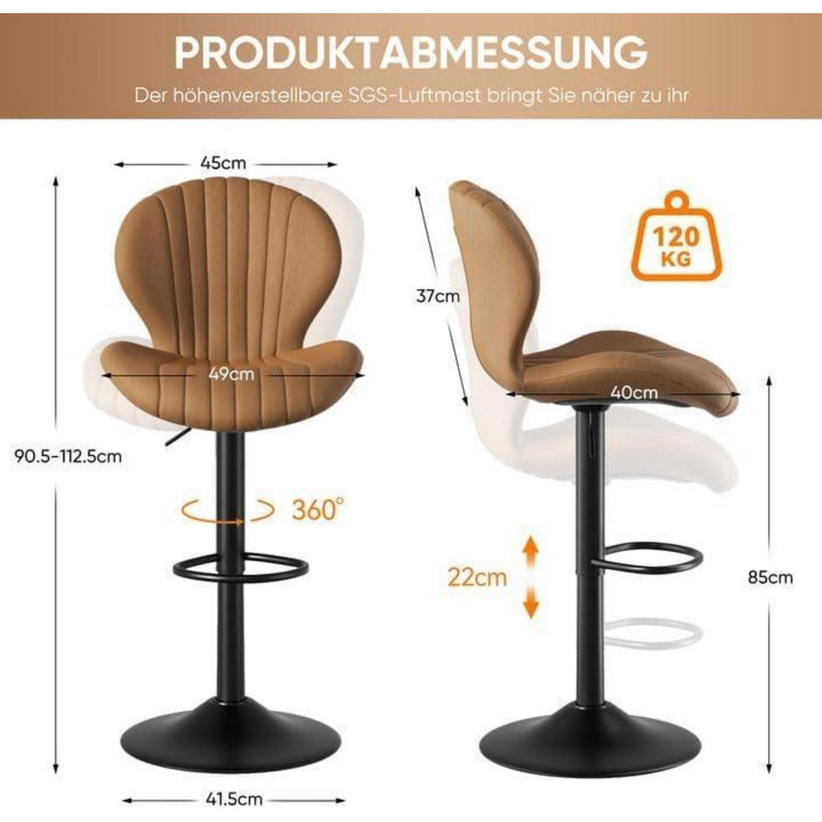 Verstellbarer Barhocker 3er Set mit Fußstütze & 360° Drehung