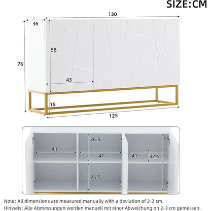 Hochglanz Sideboard Weiß mit 4 Fächern & Verstellbaren Regalböden