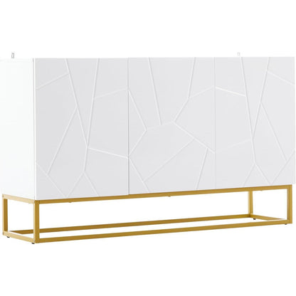 Hochglanz Sideboard Weiß mit 4 Fächern & Verstellbaren Regalböden