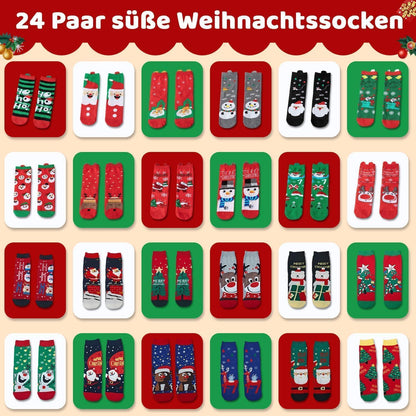 Adventskalender Socken 24 Paar für Damen & Herren (Rot 39-45)