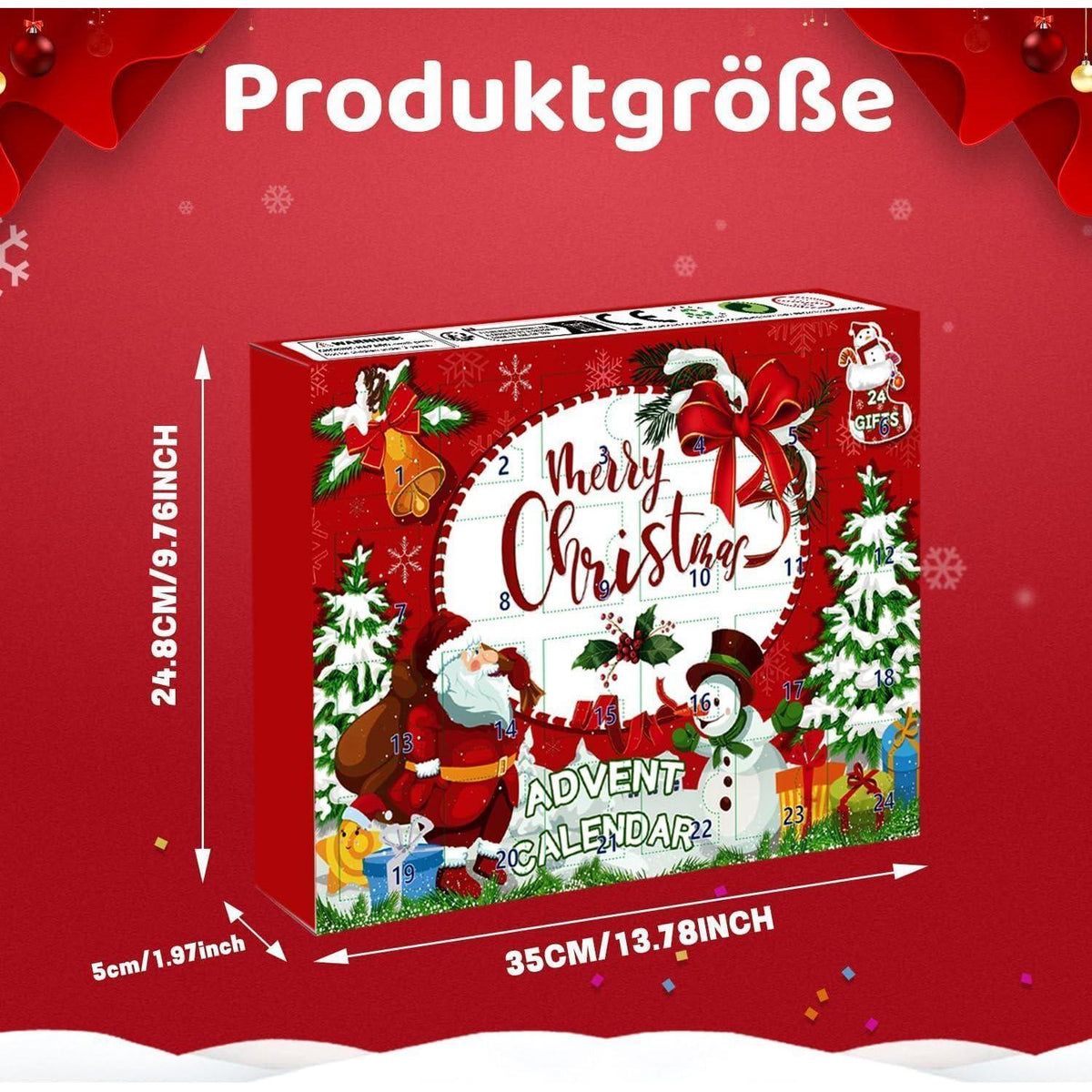 Adventskalender Socken 24 Paar für Damen & Herren (Rot 39-45)