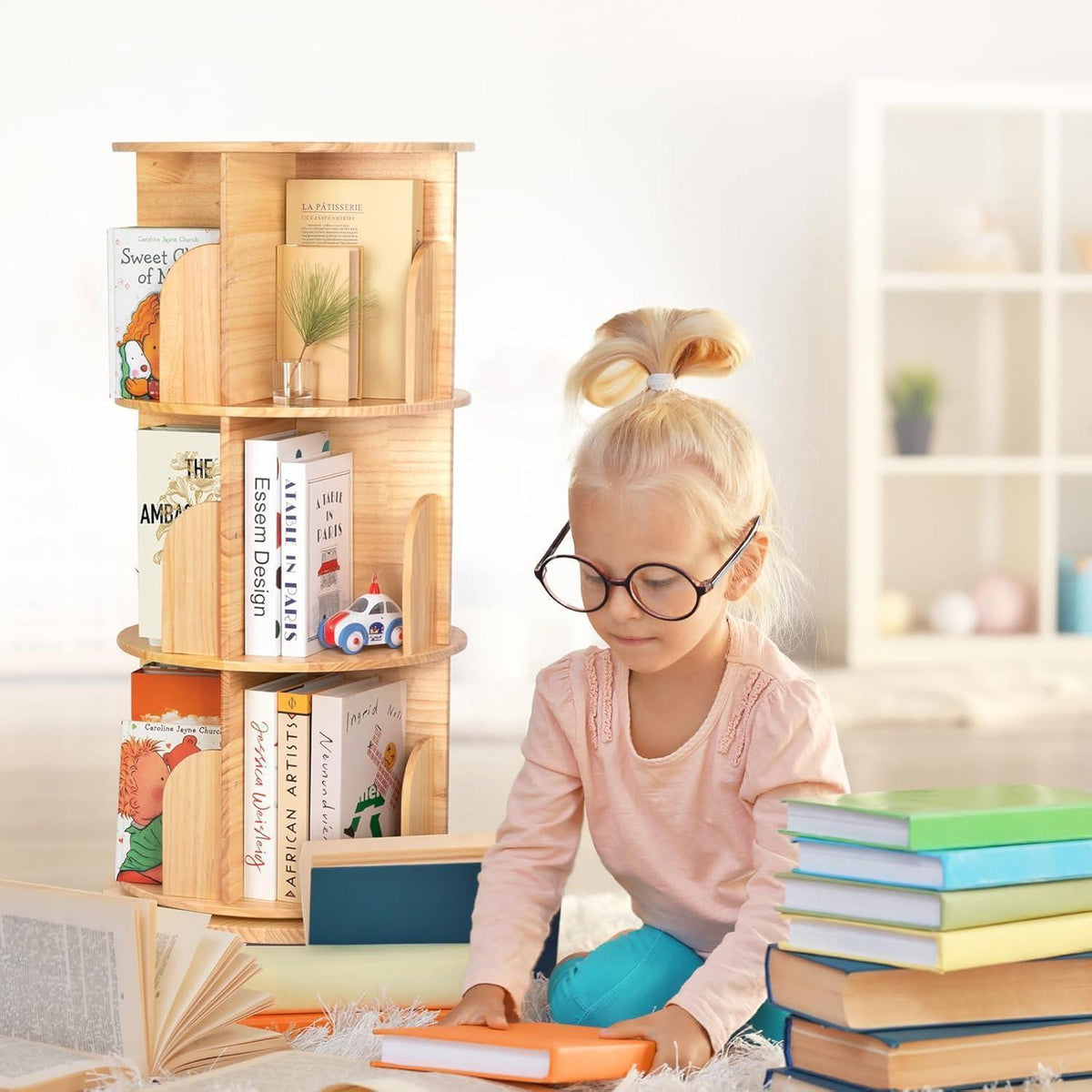 Drehbares Bücherregal Kinder aus Massivholz – 3 Etagen