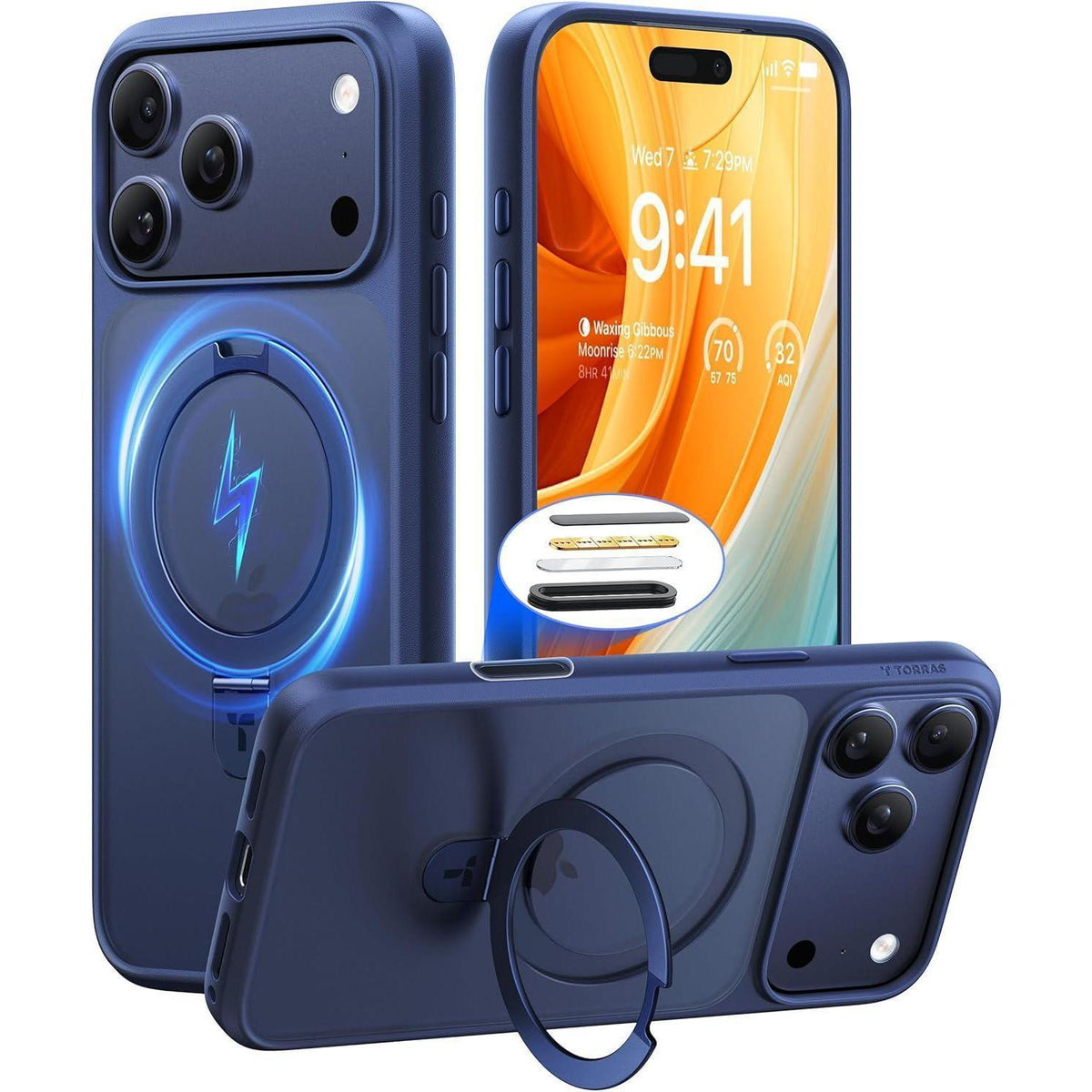 iPhone 17 Pro Max Hülle mit Ständer & MagSafe – Tiefblau
