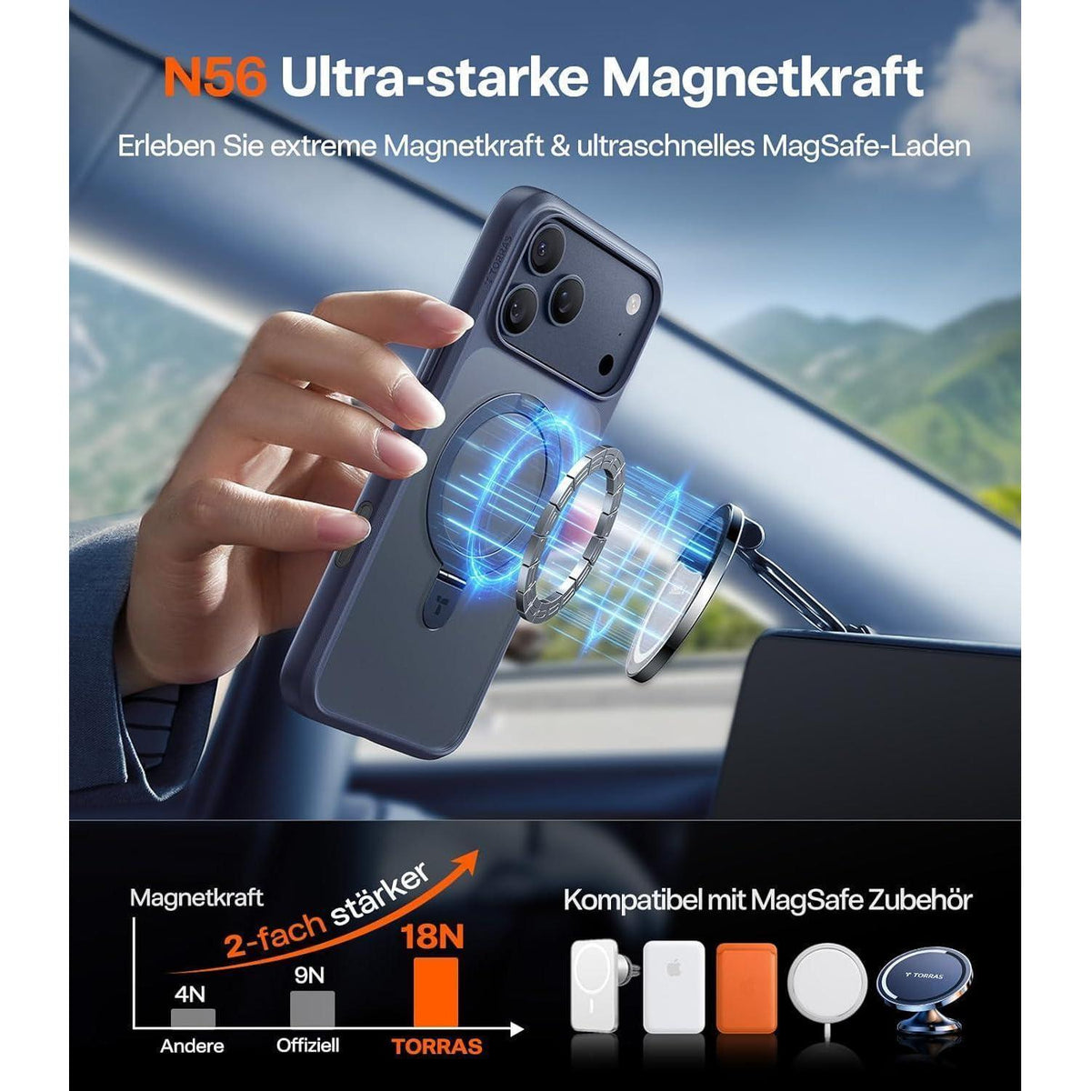iPhone 17 Pro Max Hülle mit Ständer & MagSafe – Tiefblau