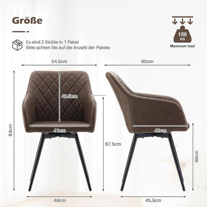 Drehbare Esszimmerstühle 2er Set Braun – Bequeme Stühle in Lederoptik