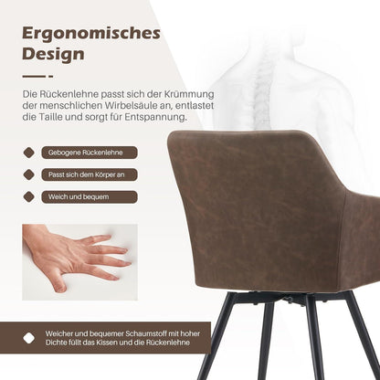 Drehbare Esszimmerstühle 2er Set Braun – Bequeme Stühle in Lederoptik