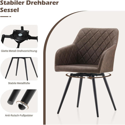 Drehbare Esszimmerstühle 2er Set Braun – Bequeme Stühle in Lederoptik