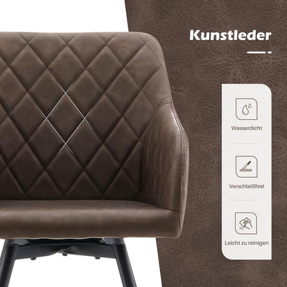 Drehbare Esszimmerstühle 2er Set Braun – Bequeme Stühle in Lederoptik