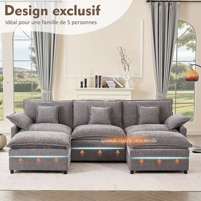 Modulares U-förmiges Sofa 3-Sitzer mit Hocker (Grau)