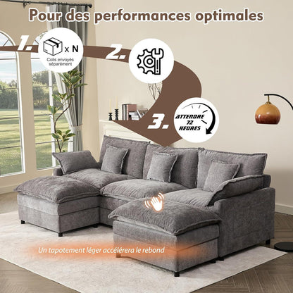 Modulares U-förmiges Sofa 3-Sitzer mit Hocker (Grau)