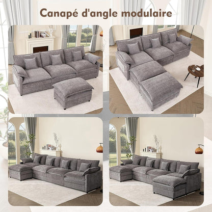 Modulares U-förmiges Sofa 3-Sitzer mit Hocker (Grau)