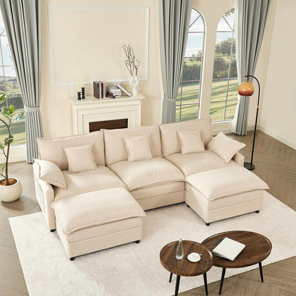 Modulares U-förmiges Sofa 3-Sitzer mit Hocker – Beige Cloud Couch