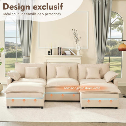 Modulares U-förmiges Sofa 3-Sitzer mit Hocker – Beige Cloud Couch