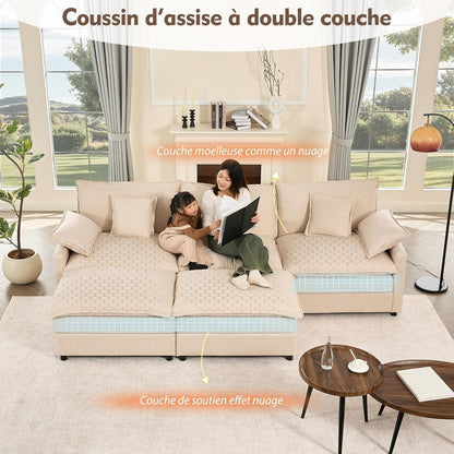 Modulares U-förmiges Sofa 3-Sitzer mit Hocker – Beige Cloud Couch